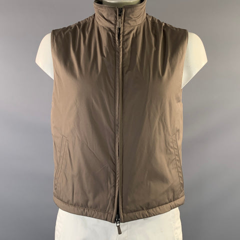 ERMENEGILDO ZEGNA Chest Size 42 Size L Grey Brown Wool & Silk Zip Up Vest
