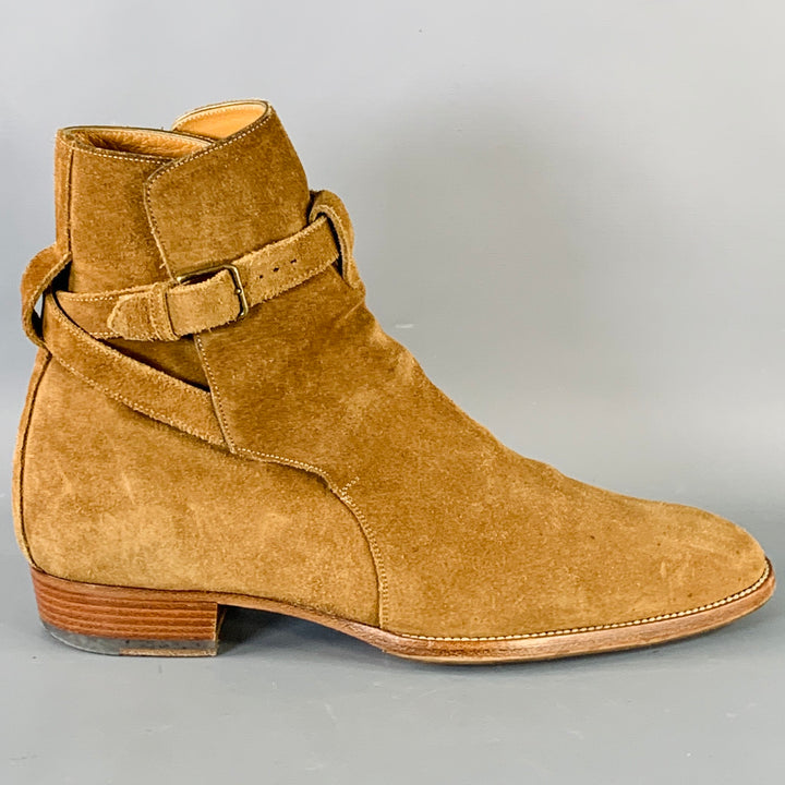 SAINT LAURENT Size 8 Hedi Strap Tan Suede Harness Boots