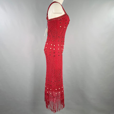 WALES BONNER Taille S Robe longue sans manches en coton bordeaux ornée de perles