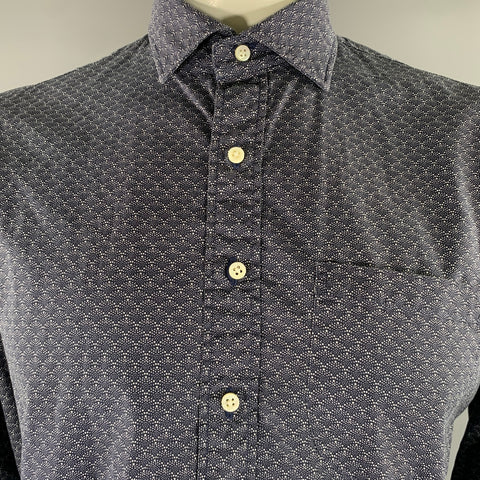 SID MASHBURN Size L Navy White Speckled Cotton Button Up Long Sleeve Shirt