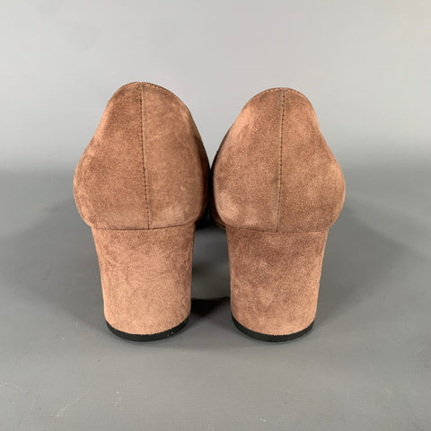 PRADA Size 8.5 Khaki Silver buckle Suede Pumps