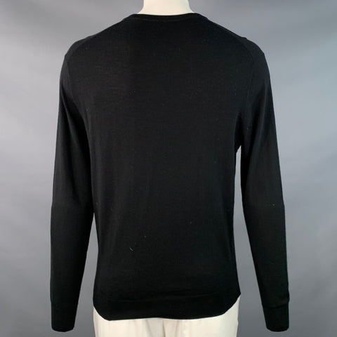 SUITSUPPLY Size XL Black Knit Merino Wool Long Sleeve Crew Neck Pullover
