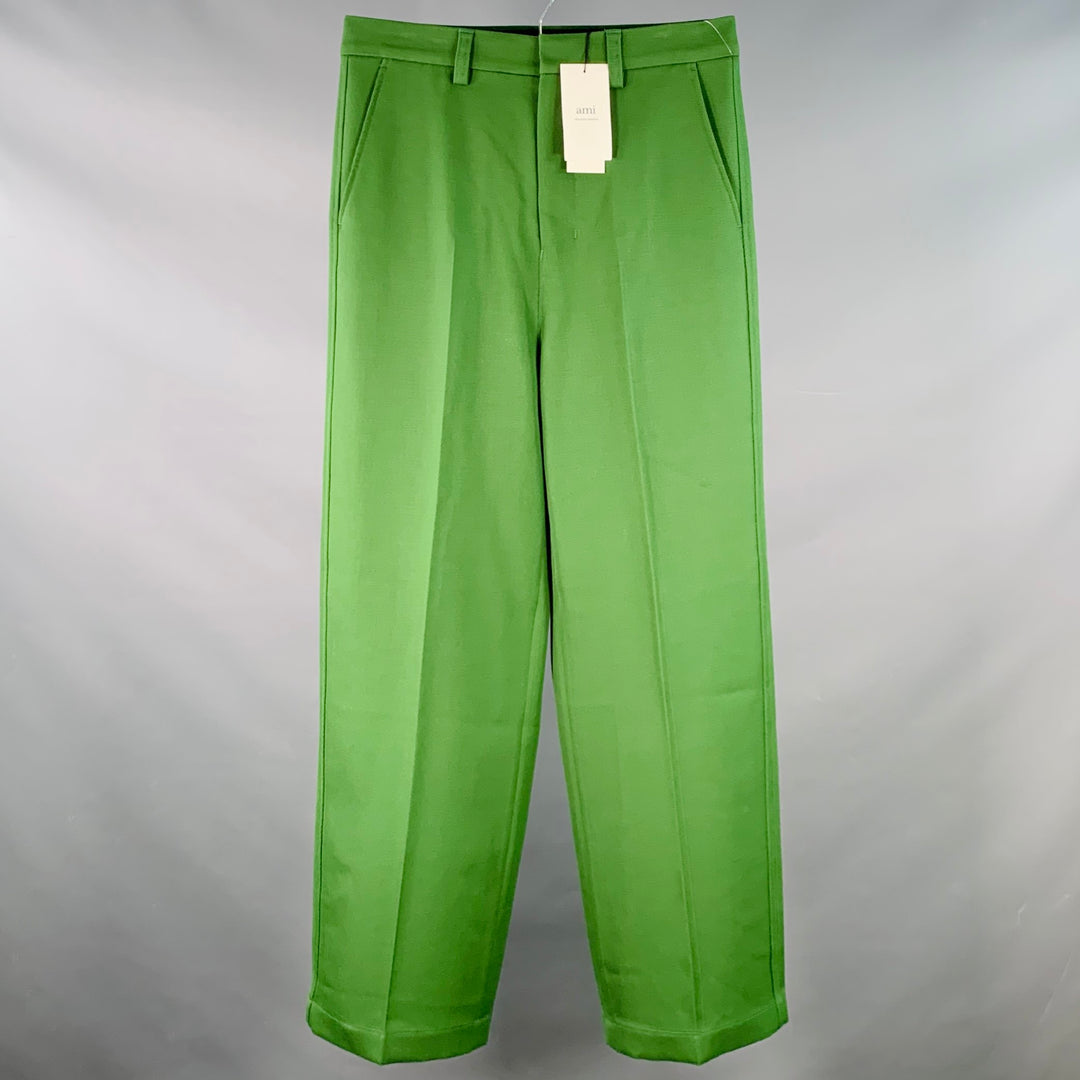 AMI by ALEXANDRE MATTIUSSI Size 8 Green Virgin Wool Twill Flat Front Dress Pants