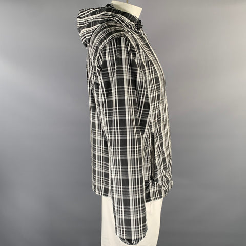 MICHAEL KORS Chest Size XL White Black Plaid Polyester Hooded Jacket