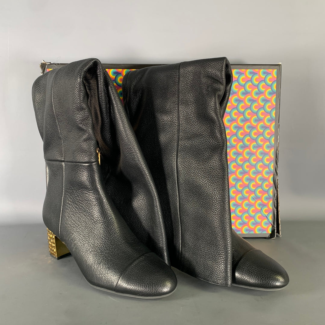 KURT GEIGER Size 8 Black Gold Leather Pebble Grain Boots