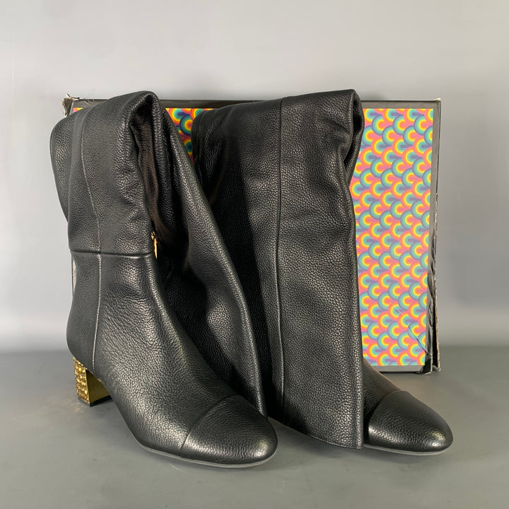 KURT GEIGER Size 8 Black Gold Leather Pebble Grain Boots
