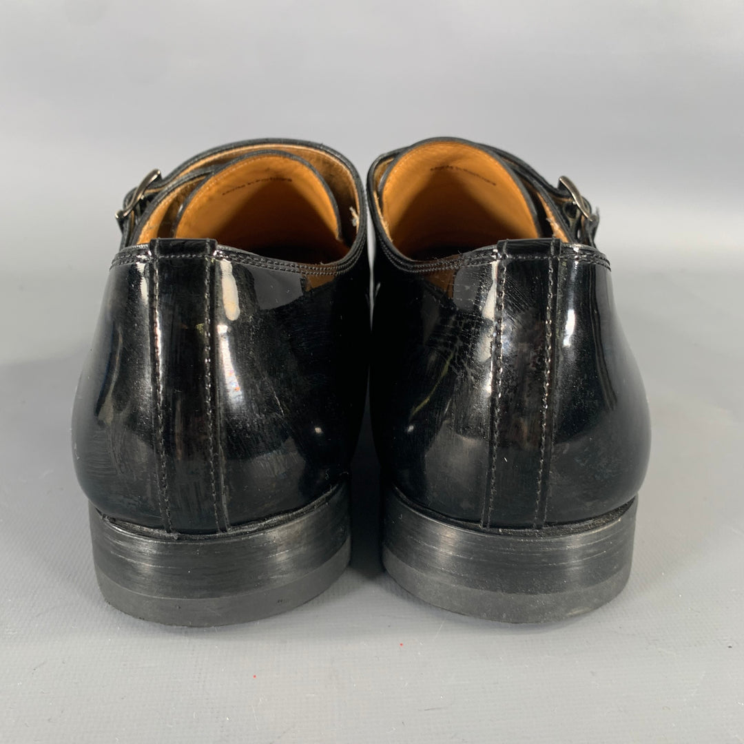 MAGNANNI Size 10 Black Shimmery Patent Leather Monk Strap Loafers
