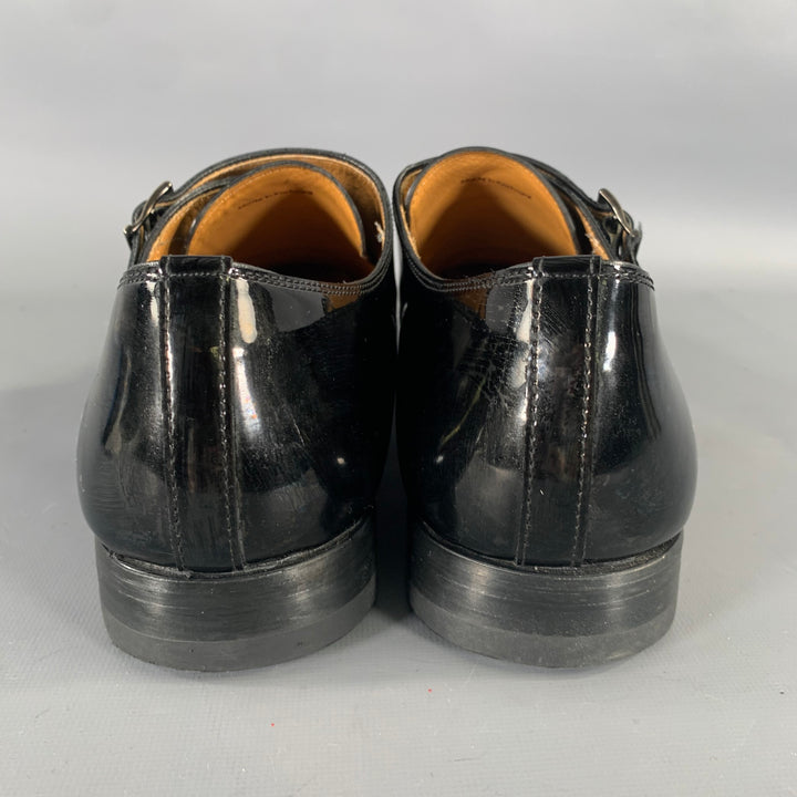 MAGNANNI Size 10 Black Shimmery Patent Leather Monk Strap Loafers