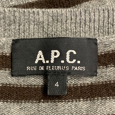 A.P.C. Size L Charcoal Grey Brown Cashmere Stripe Crew Neck Sweater