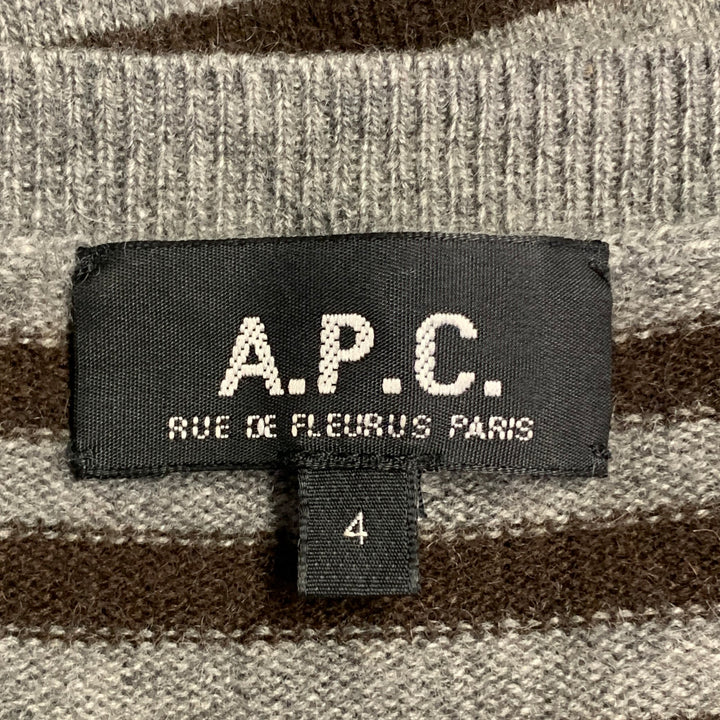 A.P.C. Size L Charcoal Grey Brown Cashmere Stripe Crew Neck Sweater