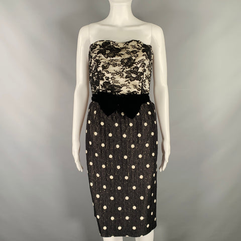 VALENTINO Size M Black White Polka Dot Strapless Dress Jacket Set