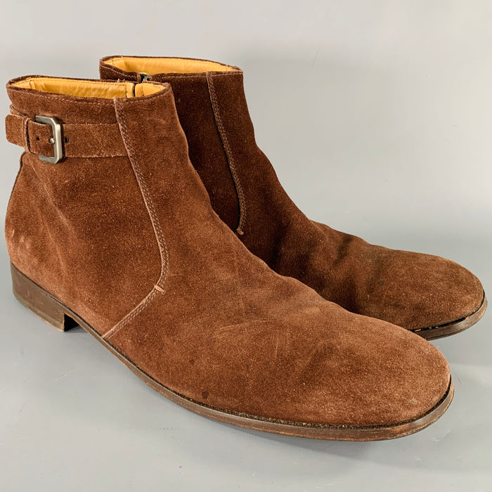 JIL SANDER Size 11 Brown Suede Side Zipper Boots