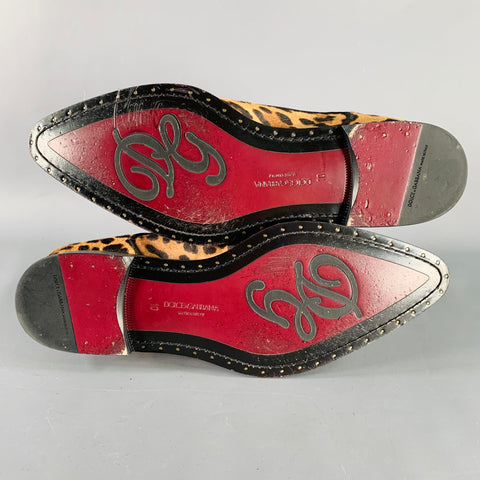 DOLCE & GABBANA Size 11 Tan Brown Black Animal Print Pony Hair Lace-Up Shoes