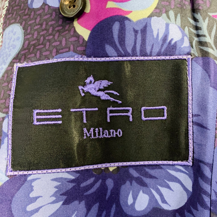 ETRO Size 40 Grey Burgundy Glenplaid Silk Cotton Slim Fit Peak Lapel Sport Coat