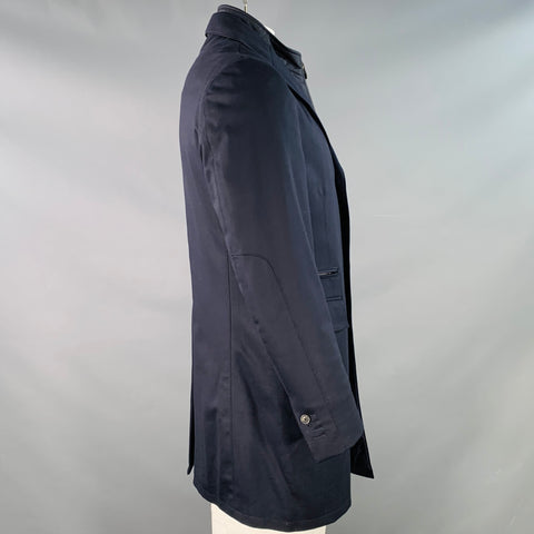 CORNELIANI Size 42 Black Twill Wool Blend Single Breasted Water Resistant Coat