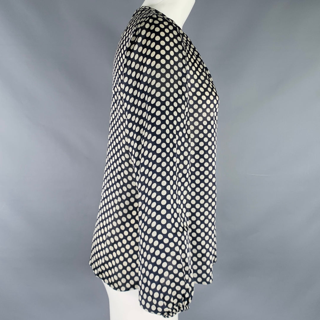 CAROLINA HERRERA Size 8 Black Ivory Silk Polka Dot Pop Over Blouse