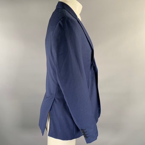 ARMANI COLLEZIONI Size 40 Blue Black Houndstooth Wool Sport Coat