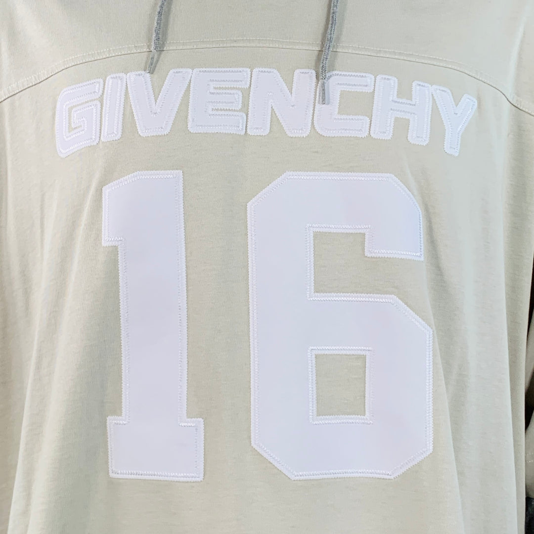 GIVENCHY Size L Cream Grey Jersey Double Layer Hooded Sweatshirt