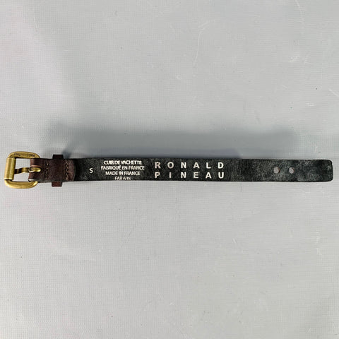 RONALD PINEAU Brown Gold Rhinestones Leather Buckle Bracelet