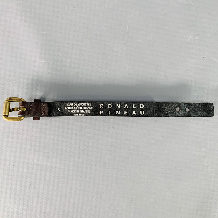 RONALD PINEAU Brown Gold Rhinestones Leather Buckle Bracelet
