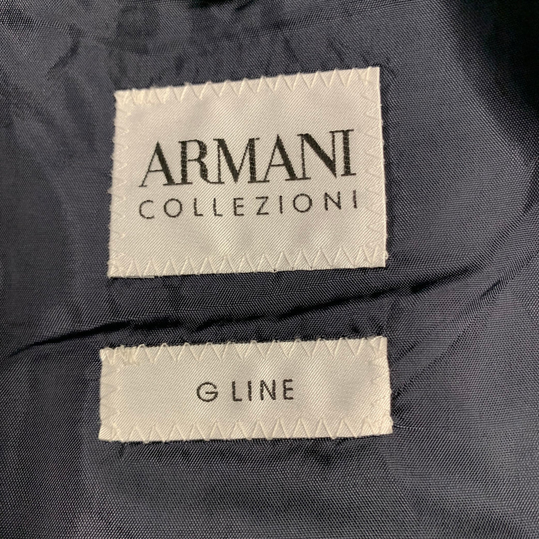 ARMANI COLLEZIONI Size 44 Navy Blue Brown Plaid Virgin Wool Notch Lapel Sport Coat