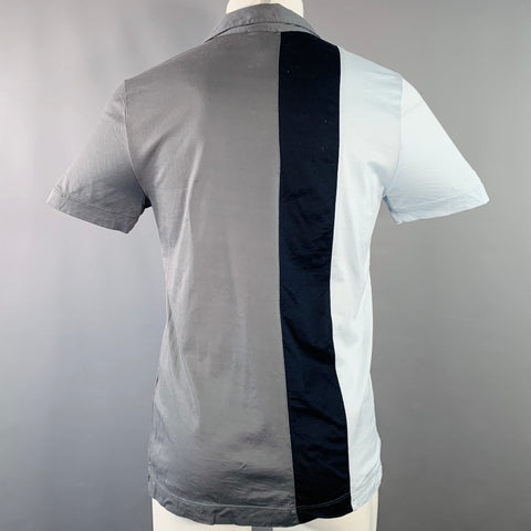 REISS Size S Ford Blue Charcoal Navy Color Block Cotton Open Collar Polo