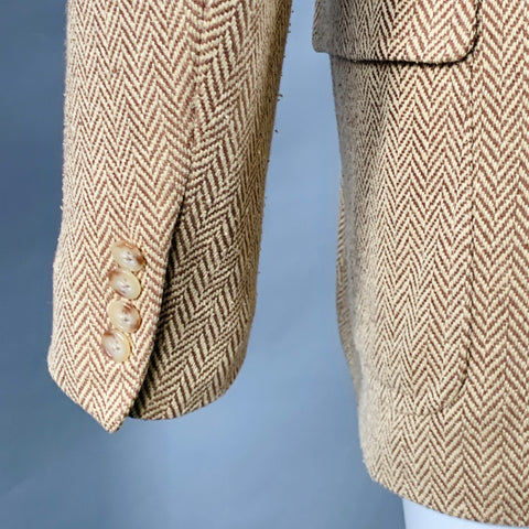 POLO by RALPH LAUREN Size 38 Regular Brown Tan Silk Herringbone Tweed Sport Coat