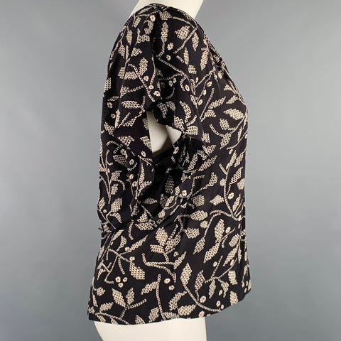 MARANT ETOILE Size 8 -Delocia- Black Cream Viscose Abstract V-Neck Blouse