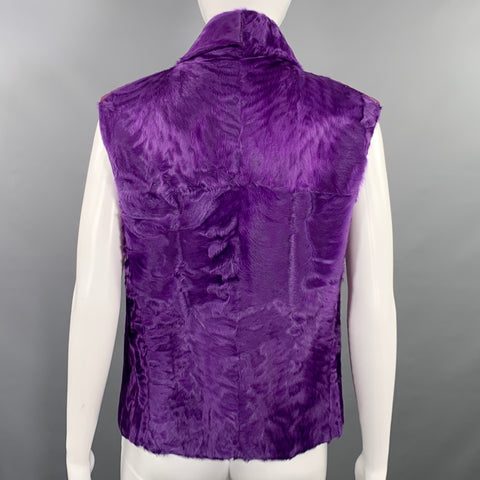 OSCAR DE LA RENTA Gilet Taille 6 Violet Cuir d'autruche Fourrure d'agneau et crochets