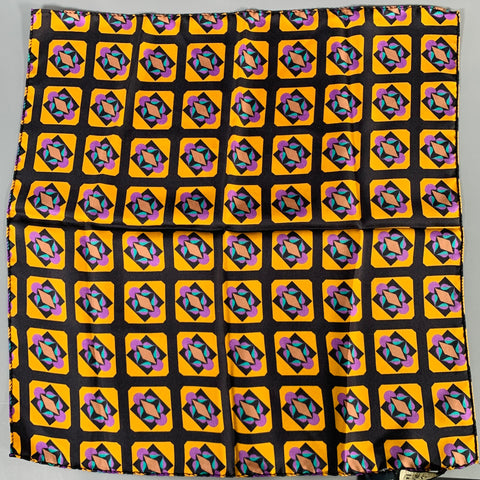 Pochette de costume en soie à motif abstrait or, noir et violet ETRO