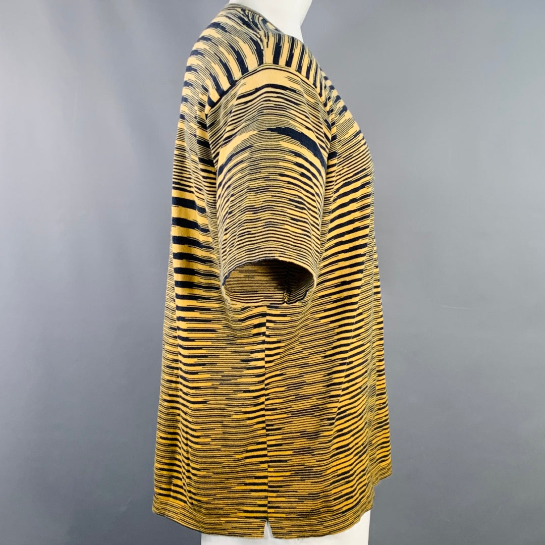MISSONI Size XL Yellow Navy Stripe Cotton Knit Crew Neck T-Shirt