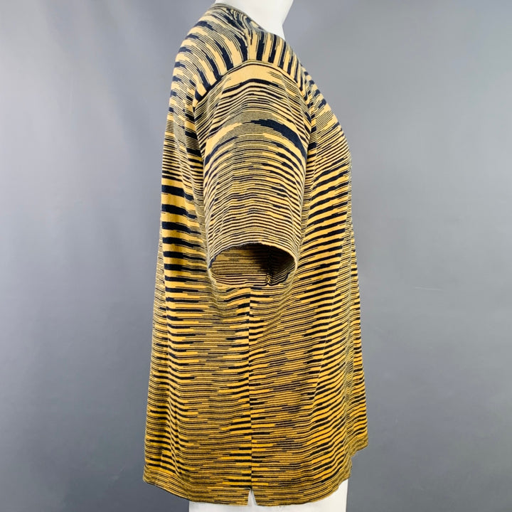 MISSONI Size XL Yellow Navy Stripe Cotton Knit Crew Neck T-Shirt