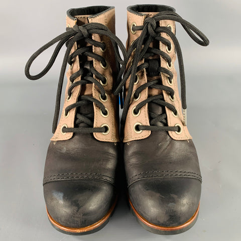 SOREL Size 7.5 Black Taupe Canvas Mixed Materials Wedge Boots