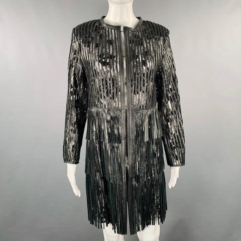 CABAN ROMANTIC Size 8 Black Lace Leather Fringed Coat