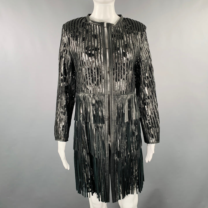 CABAN ROMANTIC Size 8 Black Lace Leather Fringed Coat