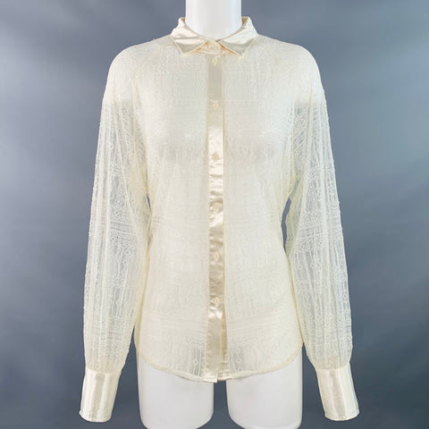 JASON WU Size S Beige Polyester Lace Raglan Sleeve Button Up Shirt