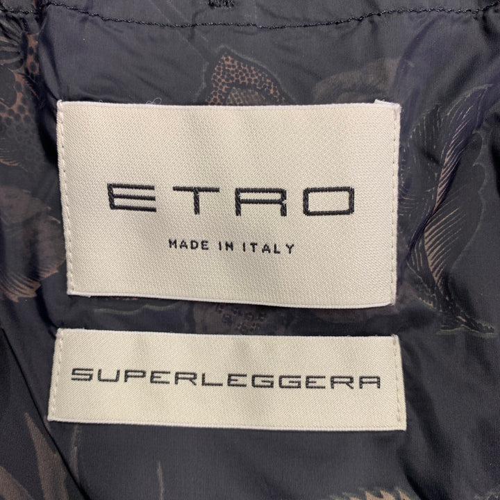 ETRO Size XL Black Tan Floral Polyamide Epaulettes Jacket