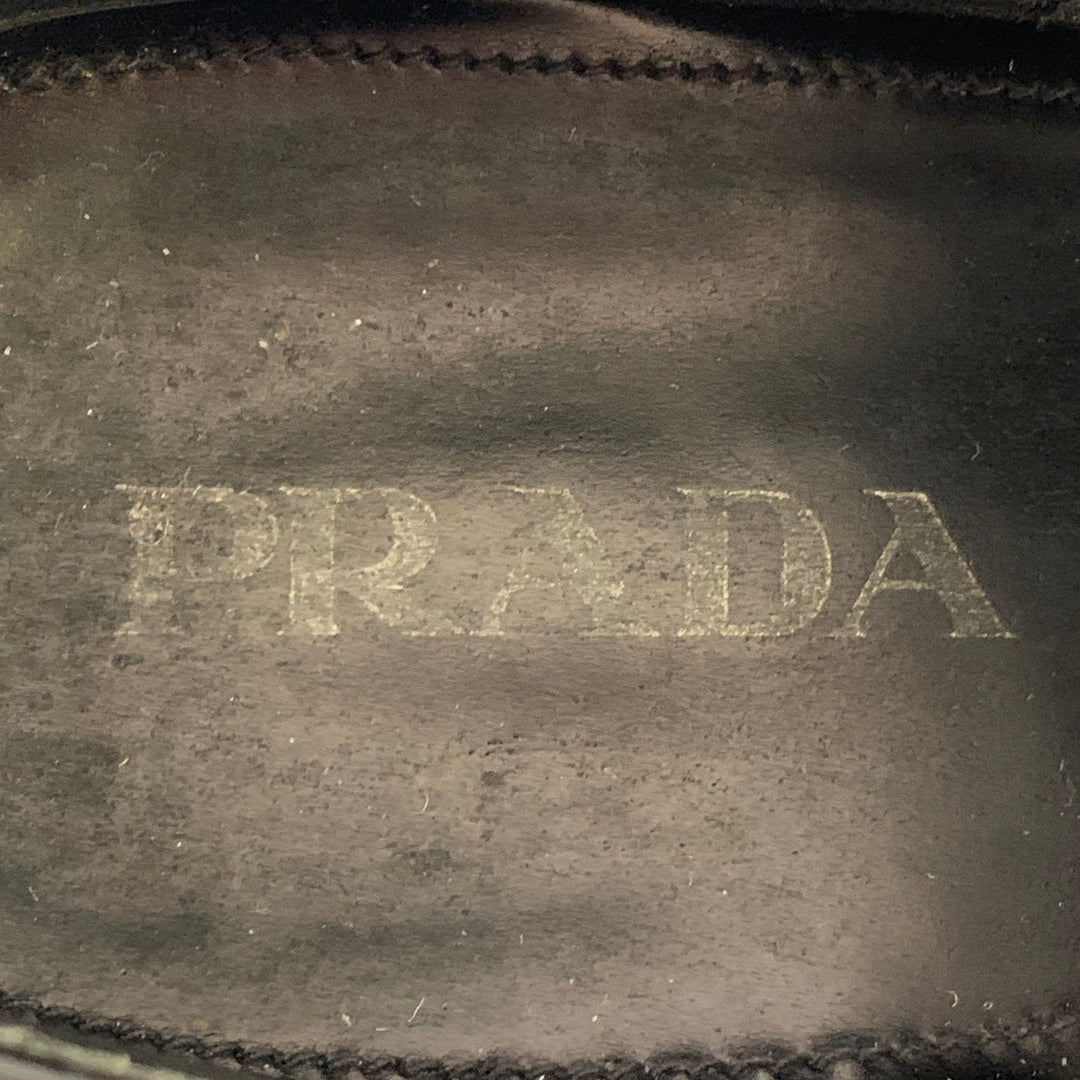 PRADA Size 10 Black Leather Nylon Derby Lace-Up Shoes