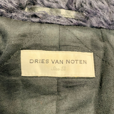 DRIES VAN NOTEN Size 42 Navy Black Wool Blend Faux Fur Collar Coat