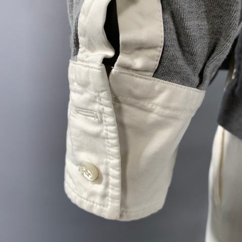 BRUNELLO CUCINELLI Size L Grey White Cotton Long Sleeve Polo