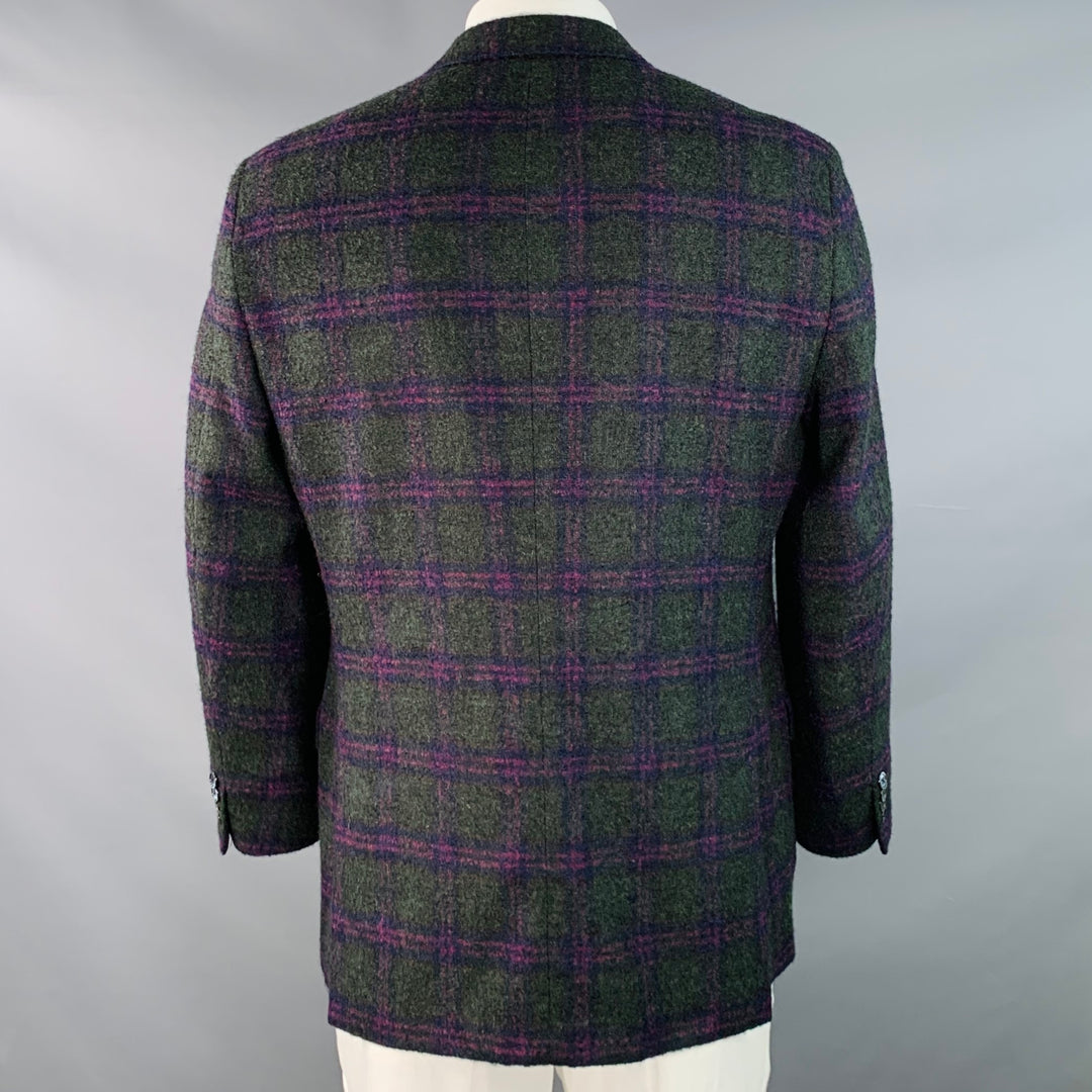 ROBERT TALBOTT Size 42 Regular Green Purple Plaid Alpaca Wool Sport Coat