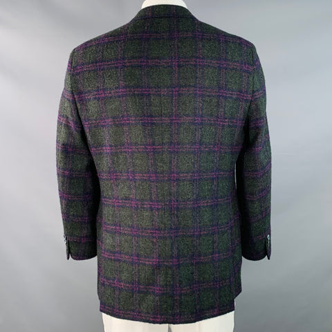 ROBERT TALBOTT Size 42 Regular Green Purple Plaid Alpaca Wool Sport Coat