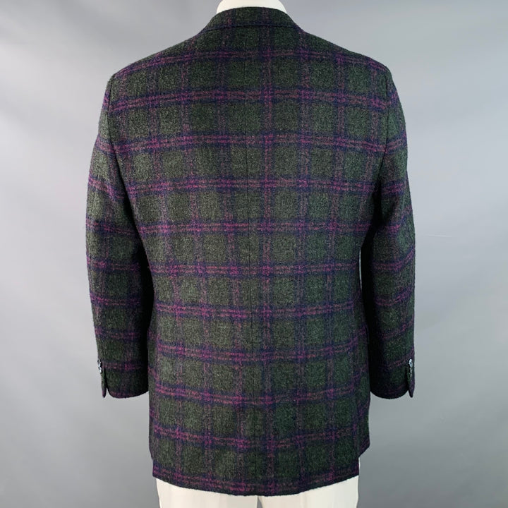 ROBERT TALBOTT Size 42 Regular Green Purple Plaid Alpaca Wool Sport Coat