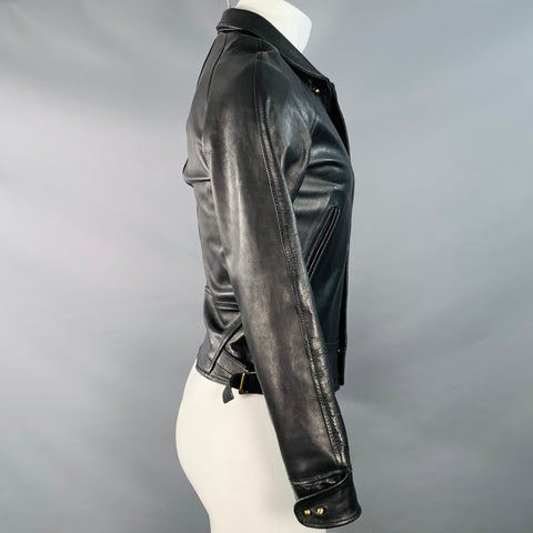 Veste AL'S ATTIRE col club en cuir noir clouté taille S