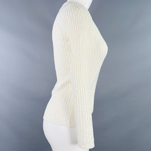 COURREGES Size 0 Cream Acrylic Cotton Rib Knit V-Neck Cardigan
