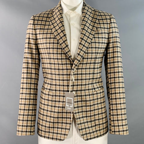 HAVANA & CO Size 46 Khaki Black Plaid Wool Notch Lapel Sport Coat