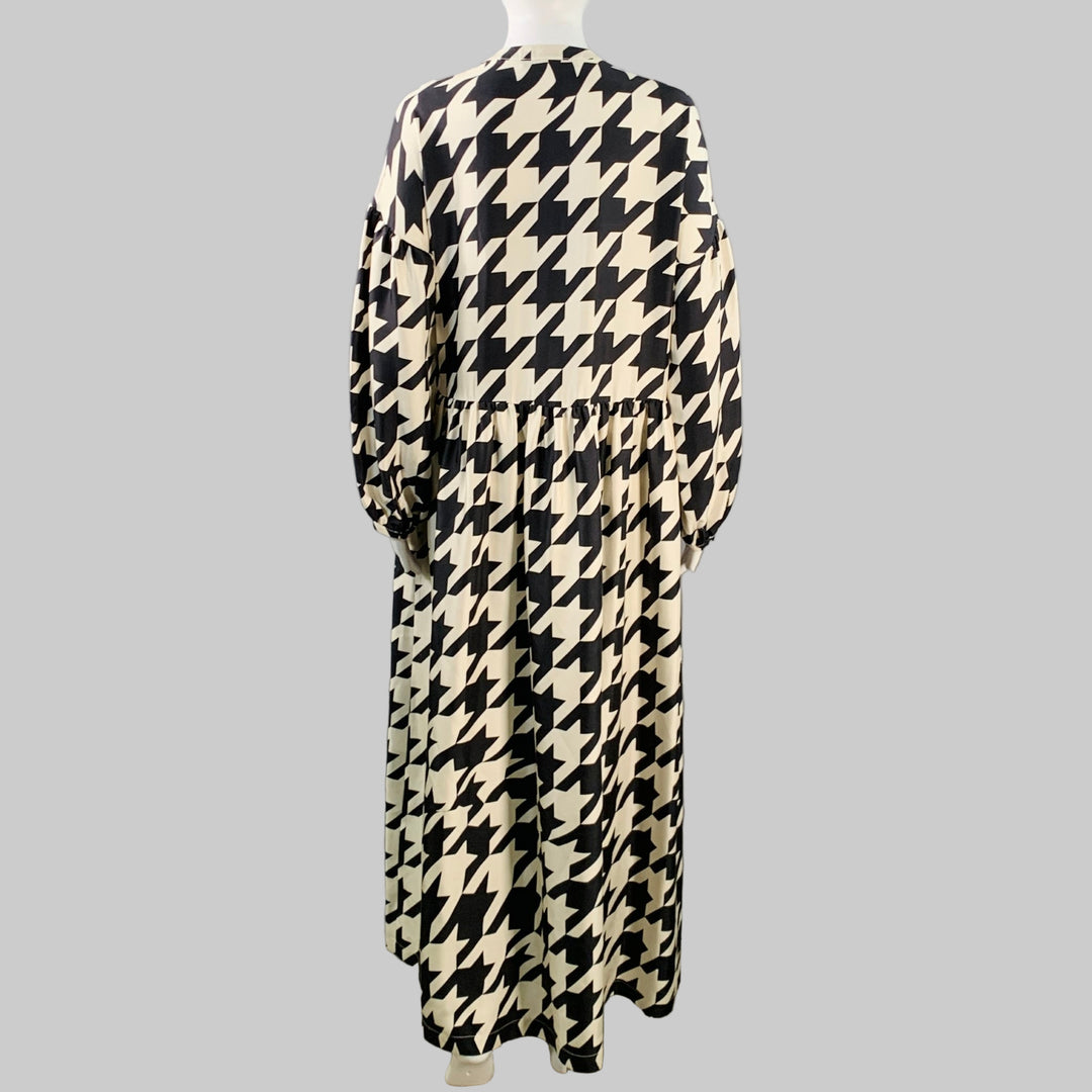 CREATURES of COMFORT Size 4 Black Beige Silk Twill Houndstooth Collarless A-Line Dress