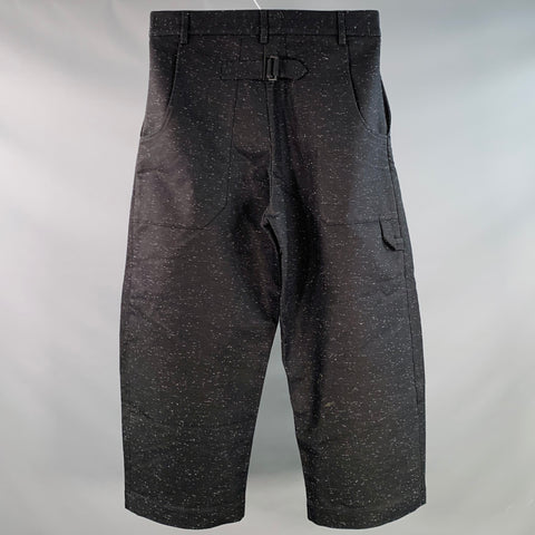 STUDIO NICHOLSON Size S Bridges Black White Slubby Cotton Twill Pleated Wide Leg Casual Pants