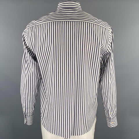 TED BAKER Size L White Blue Navy Stripe Cotton Long Sleeve Shirt