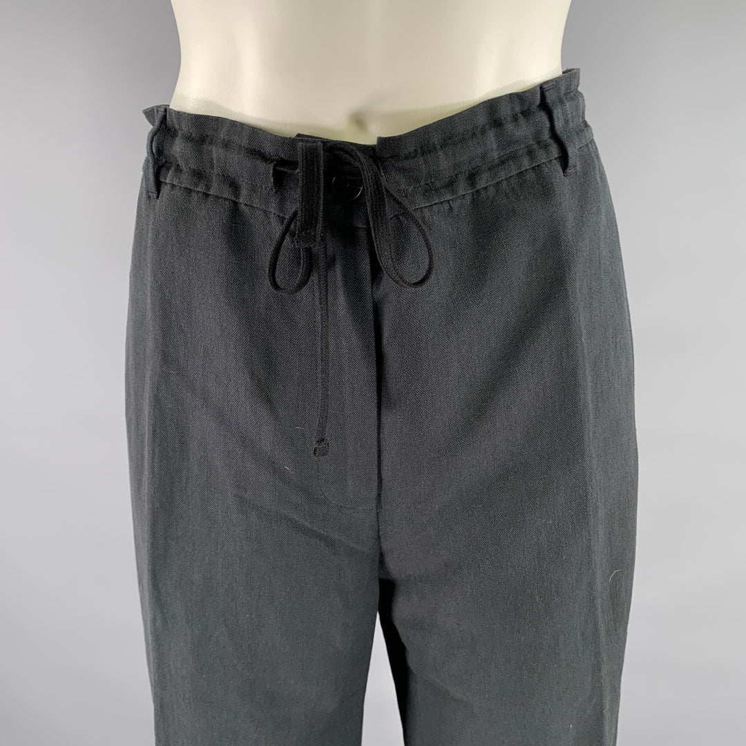 THE ROW Size 10 Navy Silk Linen Drawstring Pants